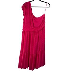 Chelsea28 Pink Swiss Dot One Shoulder Tiered Midi Dress XL NWT Ruffle Cocktail